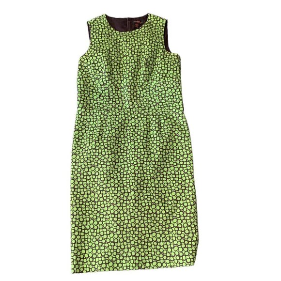 Cynthia Howie Sleeveless Sheath Dress Sz 14 Green & Black Circle Print #25H - Picture 5 of 7